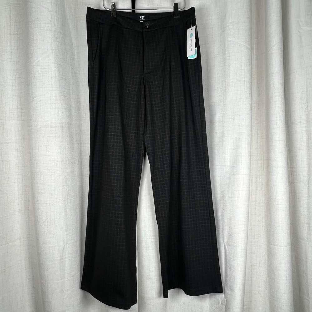 NEW!  Kut From The Kloth Meg Wide Leg Plaid Pants 8 Navy Blue‎ Academia Preppy